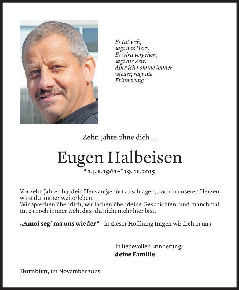  Todesanzeige für Eugen Halbeisen vom 19.11.2025 aus vorarlberger nachrichten
