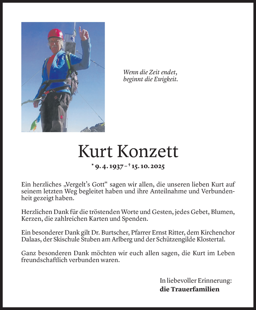 Todesanzeige für Kurt Konzett vom 14.11.2025 aus Vorarlberger Nachrichten