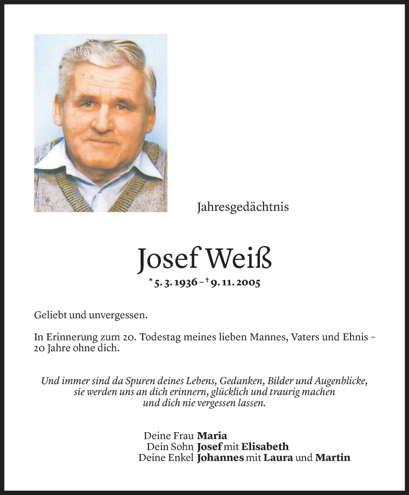  Todesanzeige für Josef Weiß vom 03.11.2025 aus Vorarlberger Nachrichten