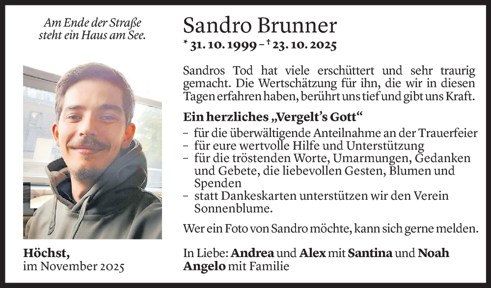  Todesanzeige für Sandro Brunner vom 28.11.2025 aus vorarlberger nachrichten