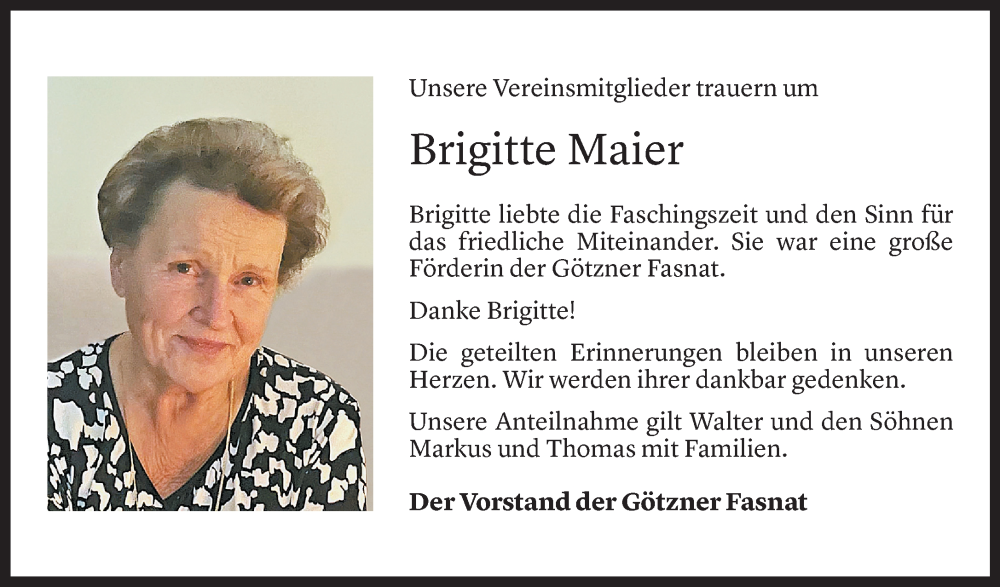  Todesanzeige für Brigitte Maier vom 05.11.2025 aus vorarlberger nachrichten