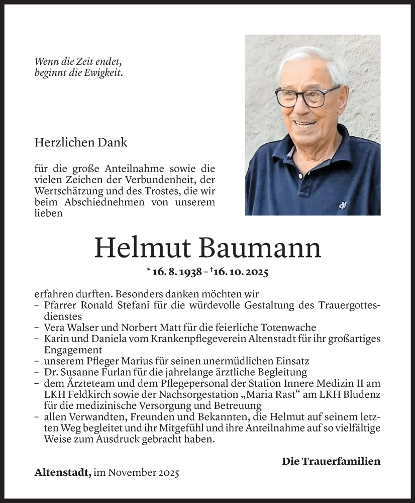  Todesanzeige für Helmut Baumann vom 27.11.2025 aus Vorarlberger Nachrichten