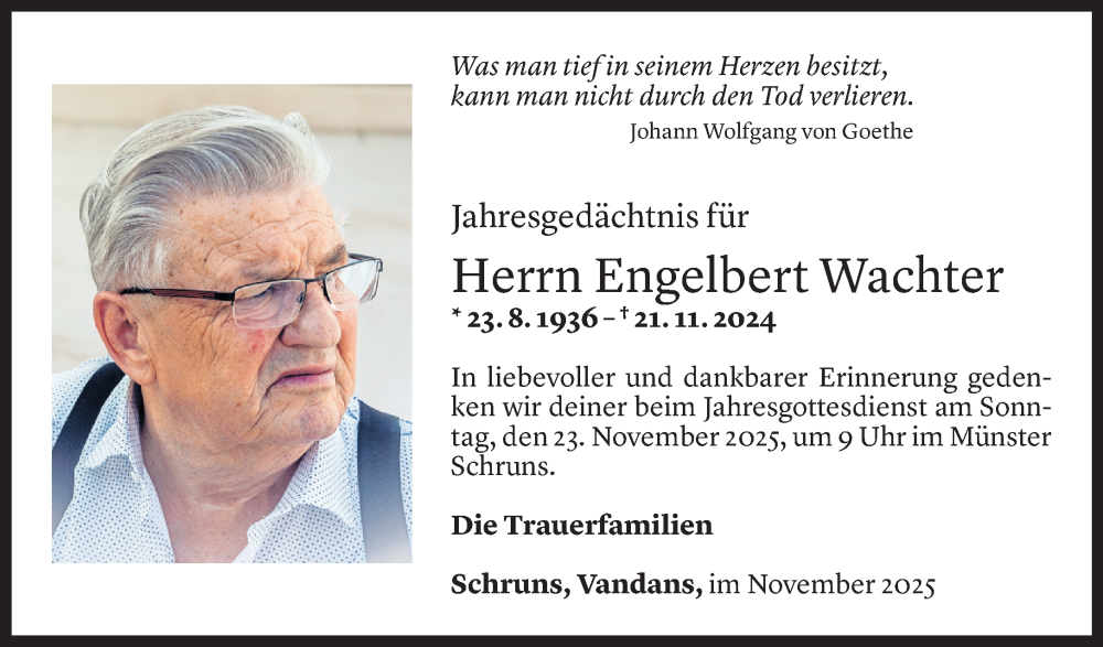  Todesanzeige für Engelbert Wachter vom 13.11.2025 aus Vorarlberger Nachrichten