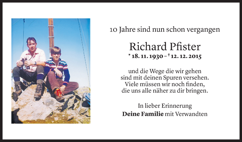  Todesanzeige für Richard Pfister vom 12.12.2025 aus vorarlberger nachrichten
