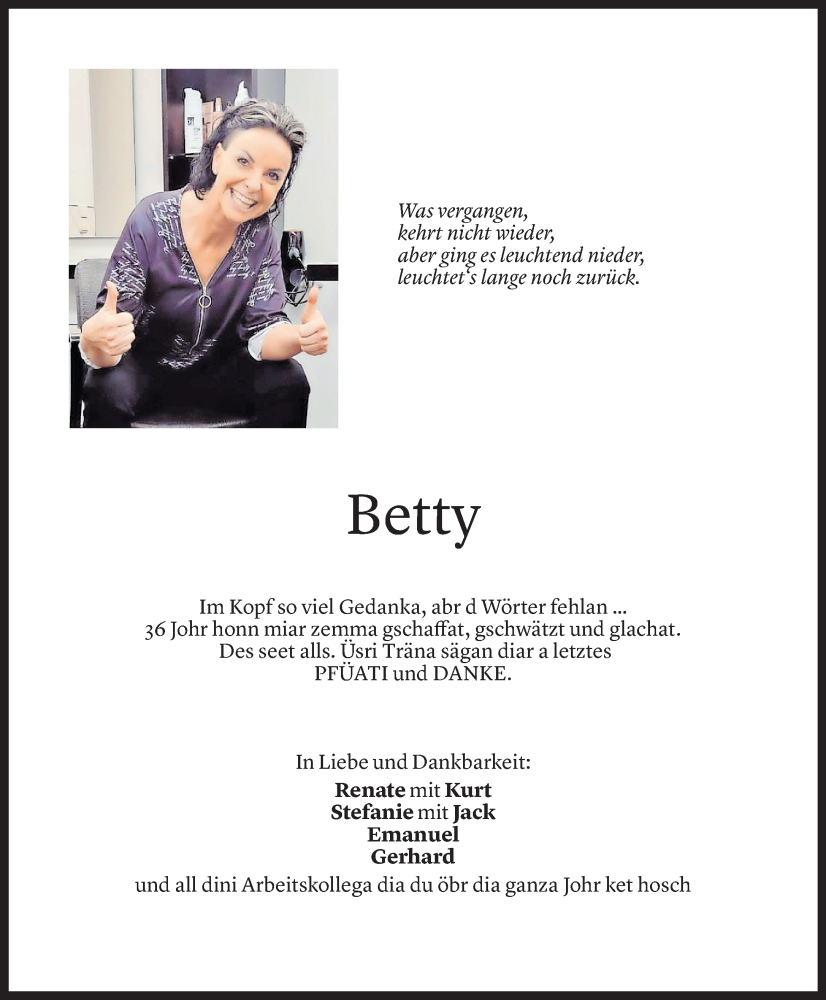  Todesanzeige für Bettina Stemer vom 12.12.2025 aus vorarlberger nachrichten