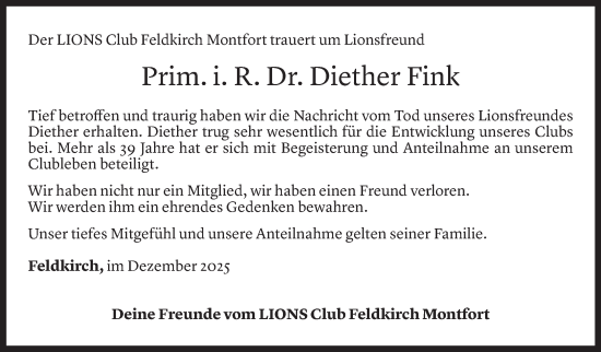 Todesanzeige von Diether Fink von vorarlberger nachrichten