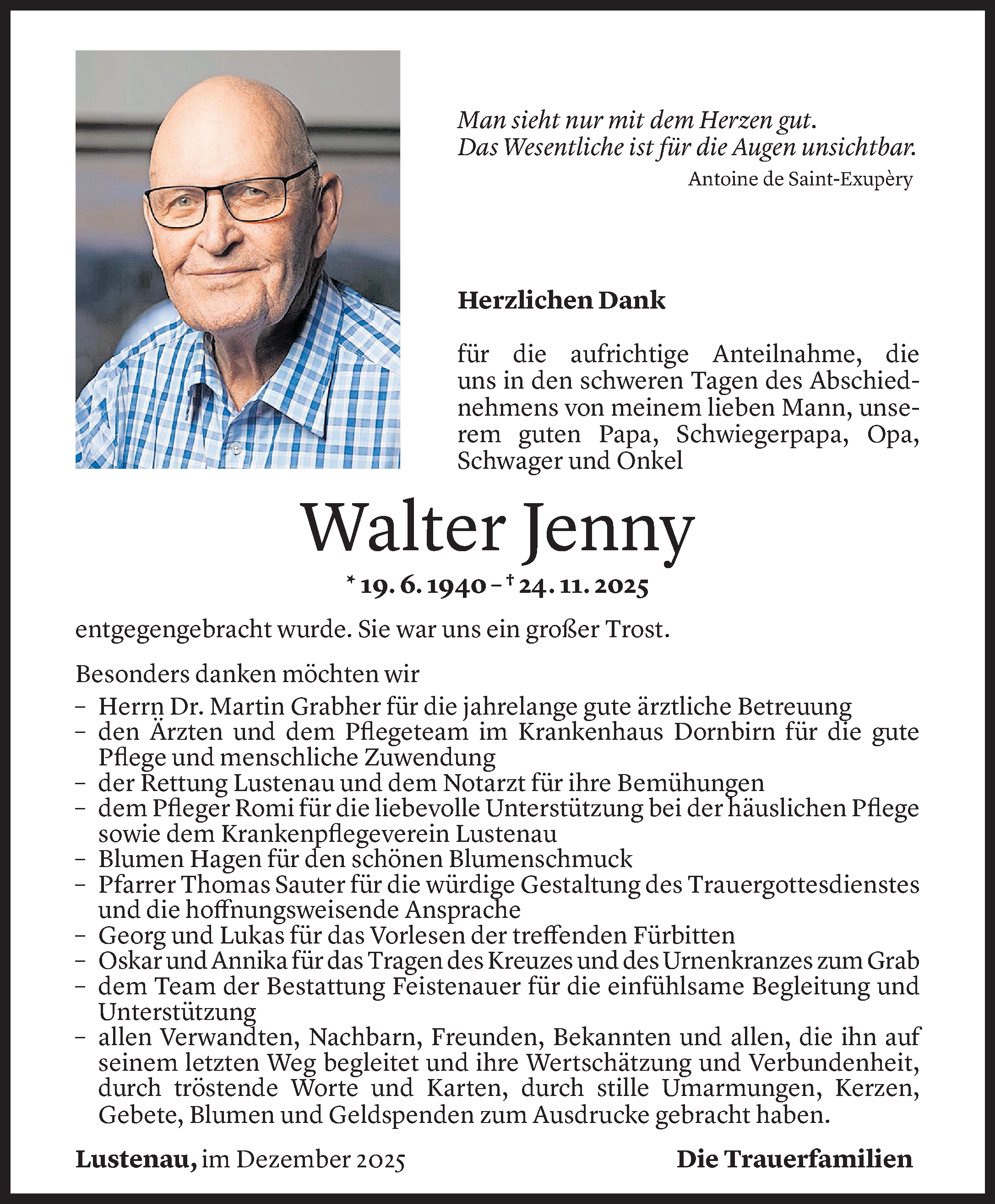  Todesanzeige für Walter Jenny vom 19.12.2025 aus vorarlberger nachrichten