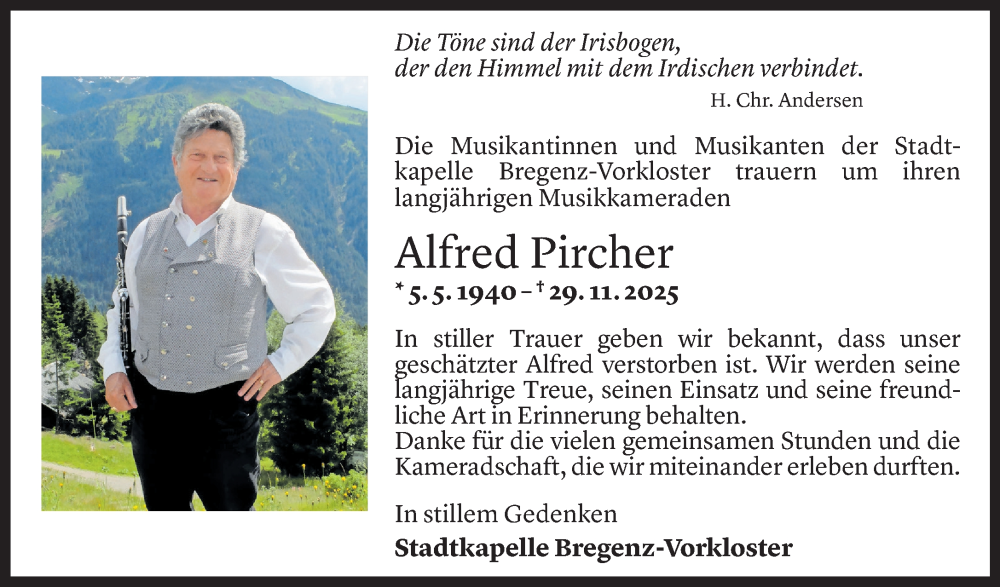  Todesanzeige für Alfred Pircher vom 09.12.2025 aus vorarlberger nachrichten
