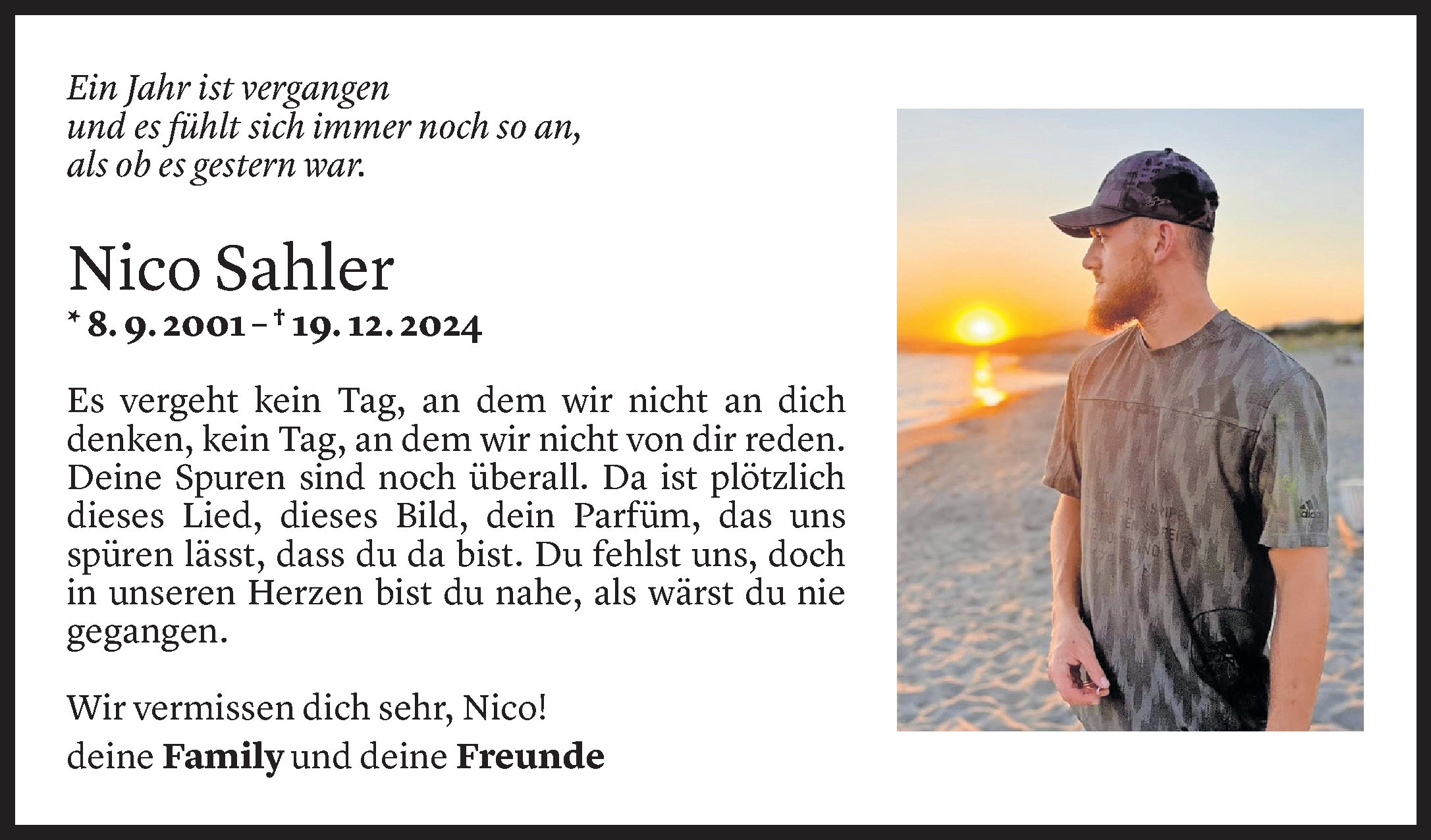  Todesanzeige für Nico Sahler vom 18.12.2025 aus vorarlberger nachrichten