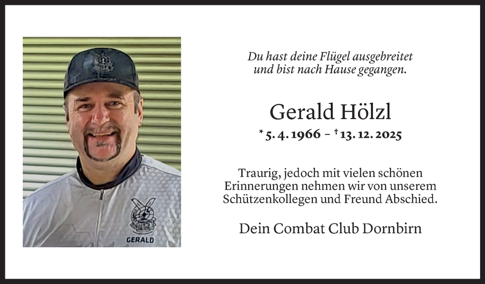 Todesanzeige für Gerald Hölzl vom 21.12.2025 aus Vorarlberger Nachrichten