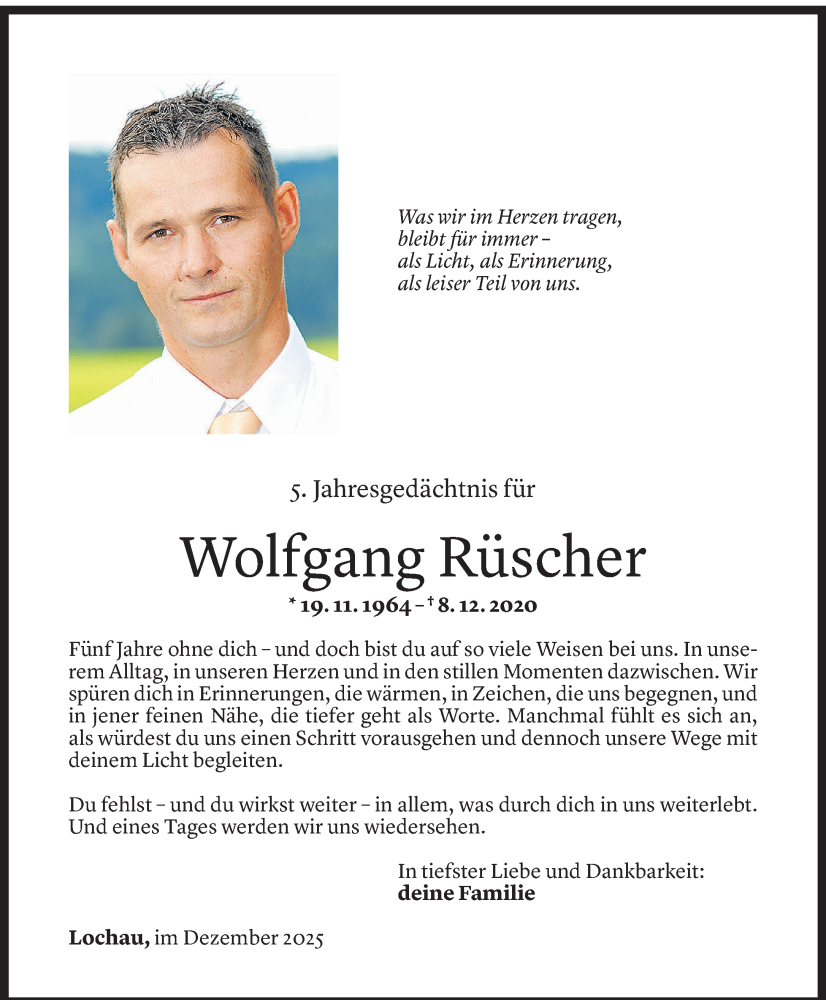  Todesanzeige für Wolfgang Rüscher vom 06.12.2025 aus vorarlberger nachrichten