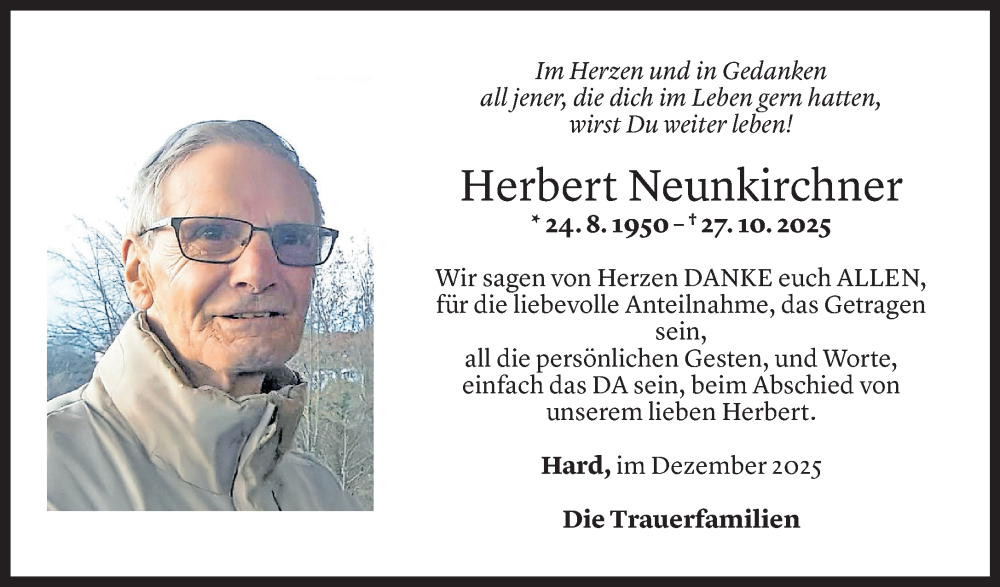  Todesanzeige für Herbert Neunkirchner vom 05.12.2025 aus vorarlberger nachrichten