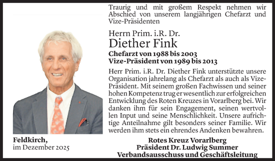 Todesanzeige von Diether Fink von Vorarlberger nachrichten