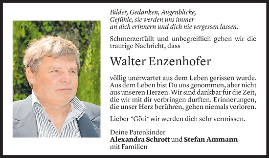 Todesanzeige von Walter Enzenhofer von Vorarlberger nachrichten