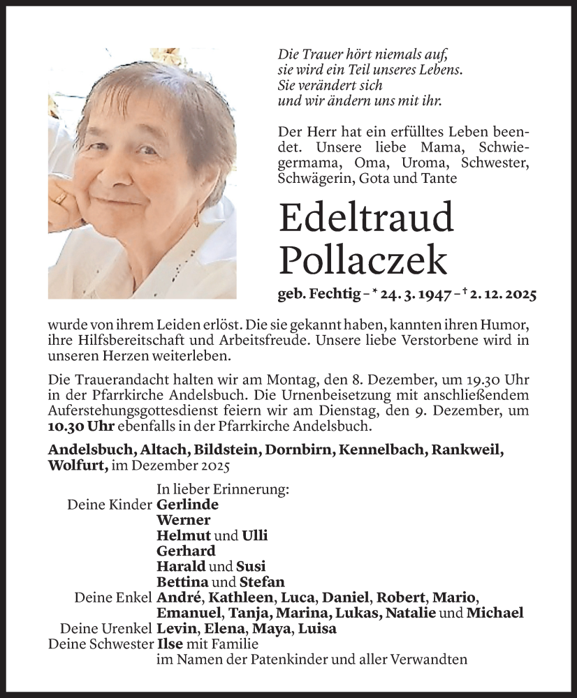 Todesanzeige für Edeltraud Pollaczek vom 03.12.2025 aus Vorarlberger Nachrichten