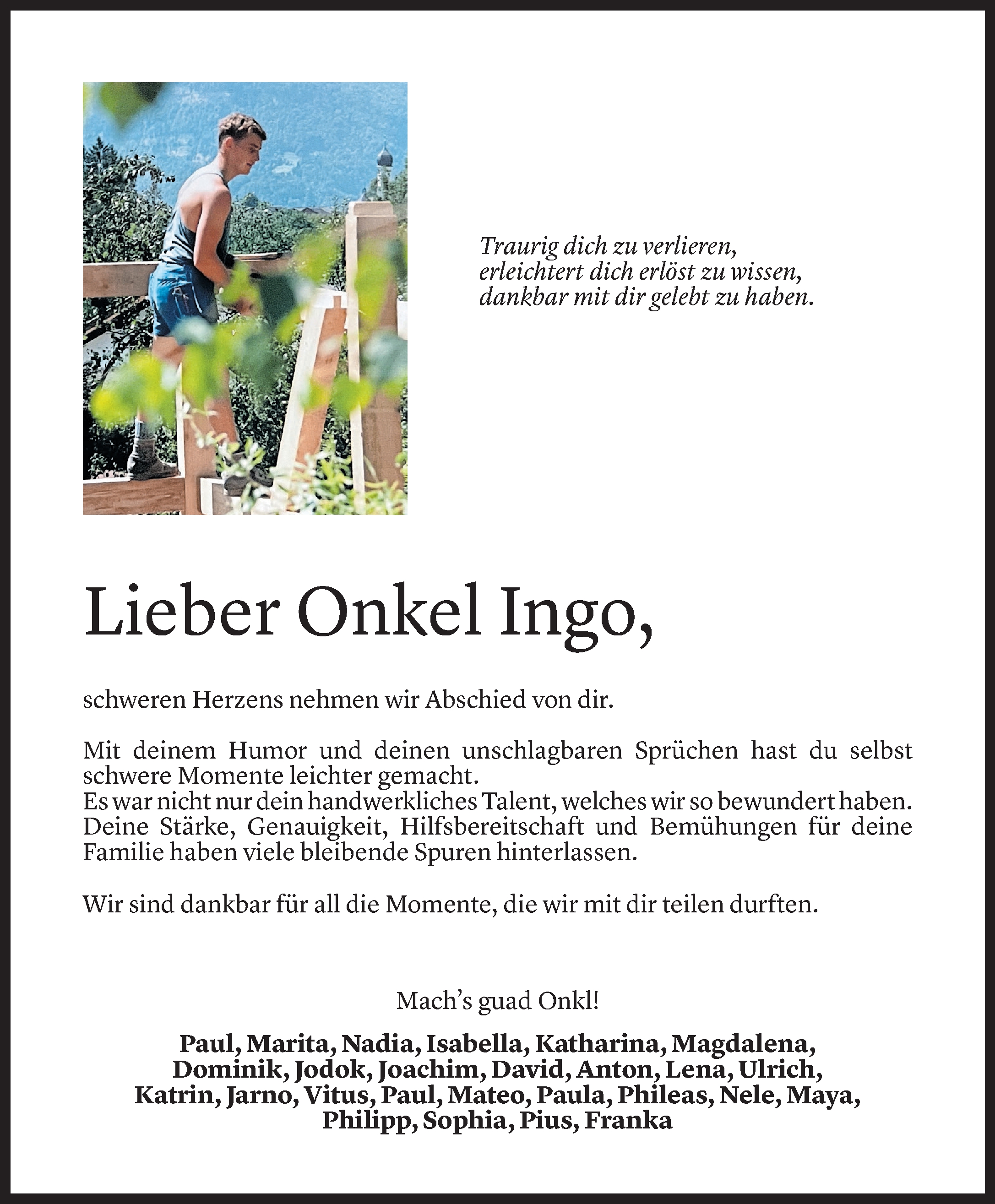  Todesanzeige für Ingemar Kohler vom 17.12.2025 aus Vorarlberger Nachrichten