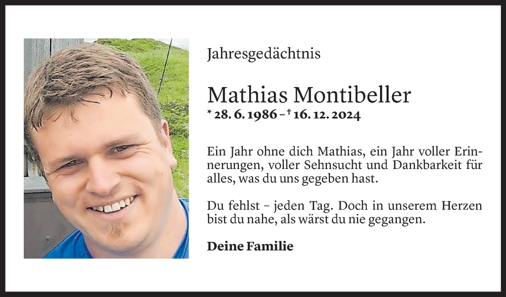  Todesanzeige für Mathias Montibeller vom 17.12.2025 aus Vorarlberger Nachrichten