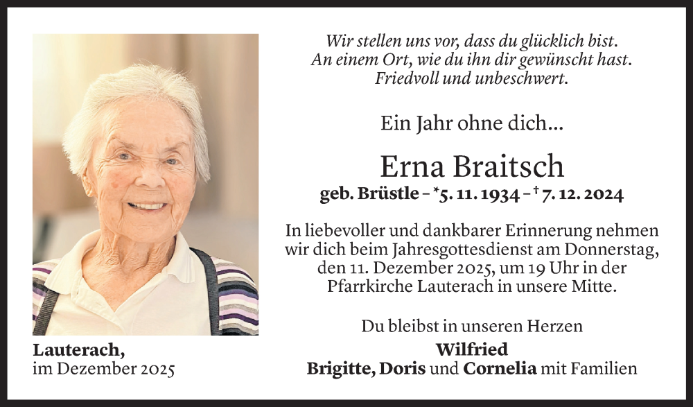  Todesanzeige für Erna Braitsch vom 05.12.2025 aus Vorarlberger Nachrichten