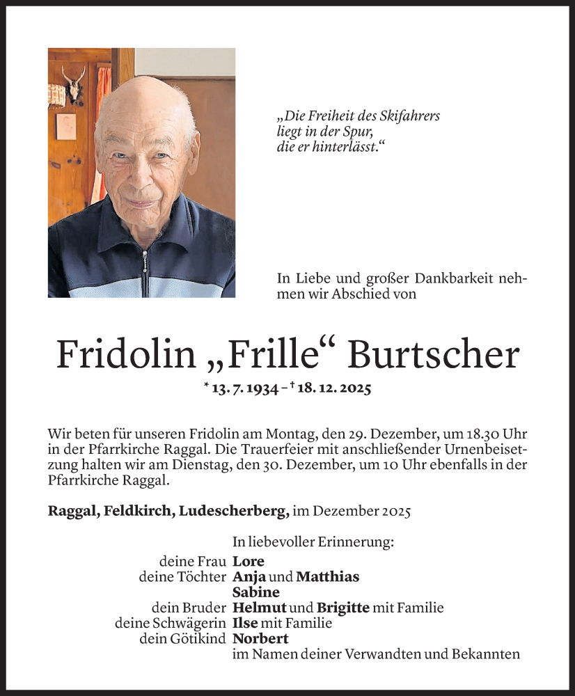 Todesanzeige für Fridolin Burtscher vom 22.12.2025 aus vorarlberger nachrichten