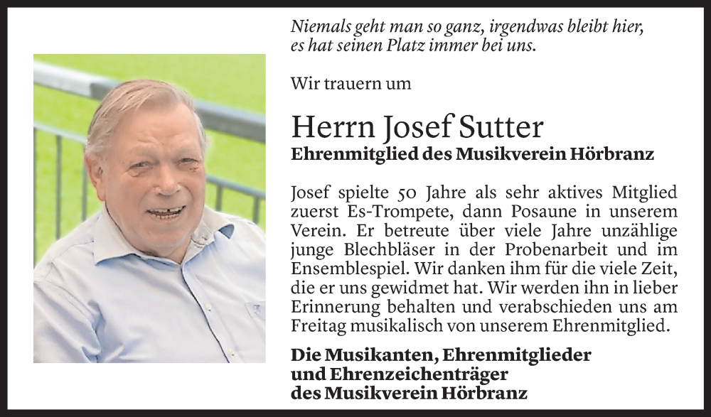  Todesanzeige für Josef Sutter vom 09.12.2025 aus Vorarlberger Nachrichten