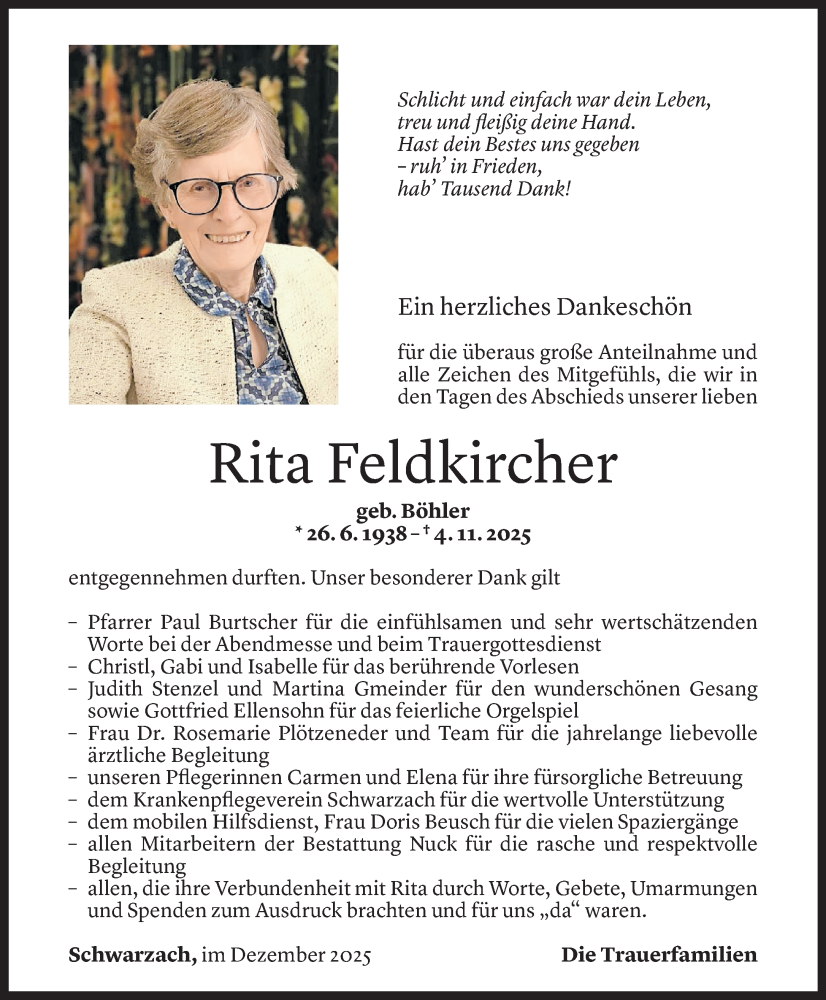  Todesanzeige für Rita Feldkircher vom 05.12.2025 aus Vorarlberger Nachrichten
