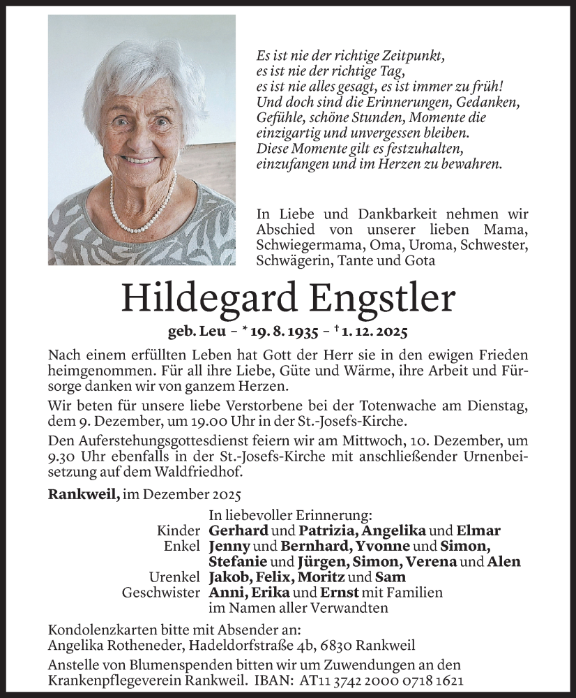  Todesanzeige für Hildegard Engstler vom 04.12.2025 aus Vorarlberger Nachrichten
