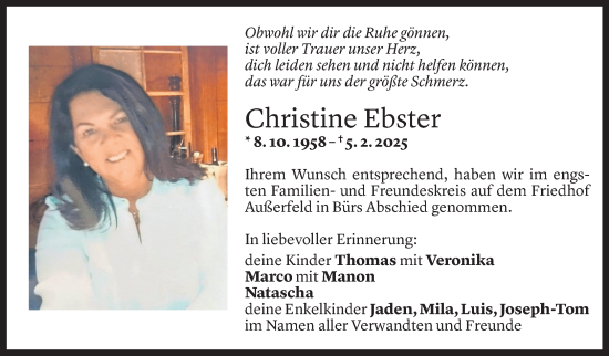 Todesanzeige von Christine Ebster von Vorarlberger Nachrichten