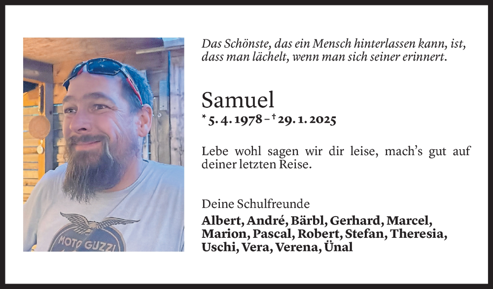  Todesanzeige für Samuel Türtscher vom 09.02.2025 aus Vorarlberger Nachrichten
