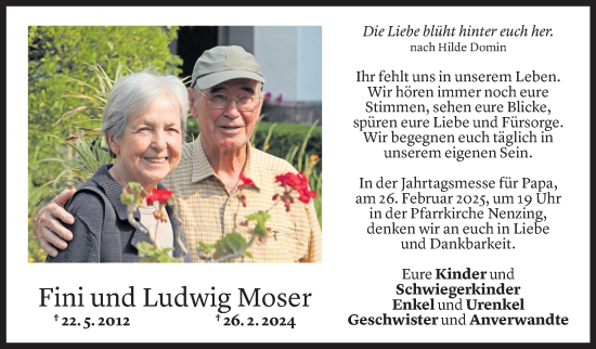 Todesanzeige von Fini Moser von Vorarlberger Nachrichten
