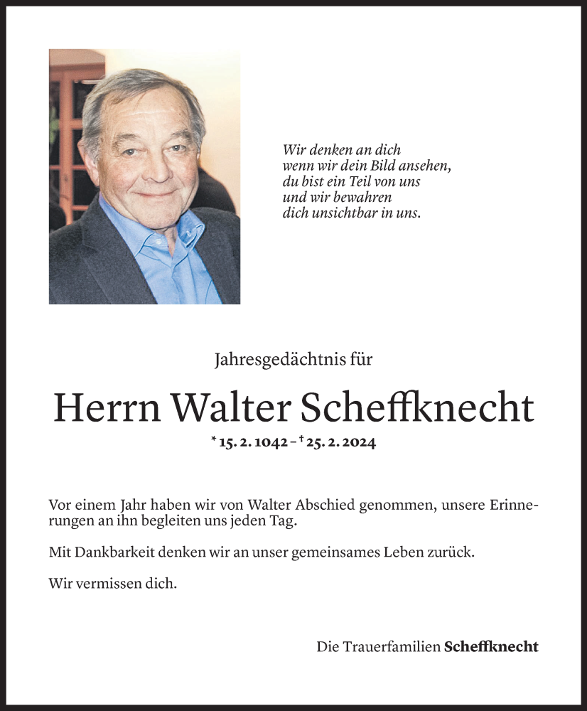  Todesanzeige für Walter Scheffknecht vom 21.02.2025 aus Vorarlberger Nachrichten