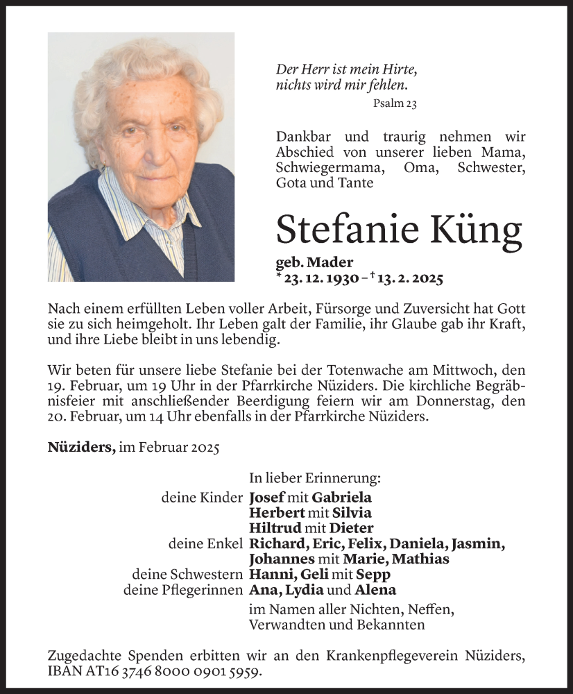  Todesanzeige für Stefanie Küng vom 17.02.2025 aus Vorarlberger Nachrichten
