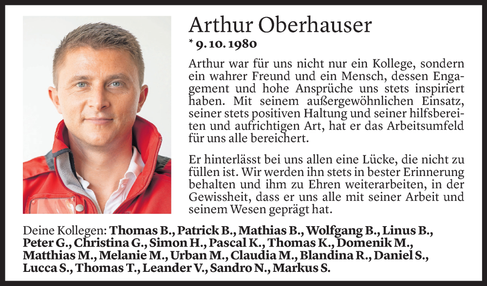  Todesanzeige für Arthur Oberhauser vom 06.02.2025 aus Vorarlberger Nachrichten