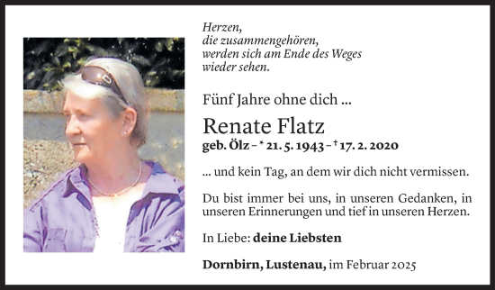 Todesanzeige von Renate Flatz von Vorarlberger Nachrichten