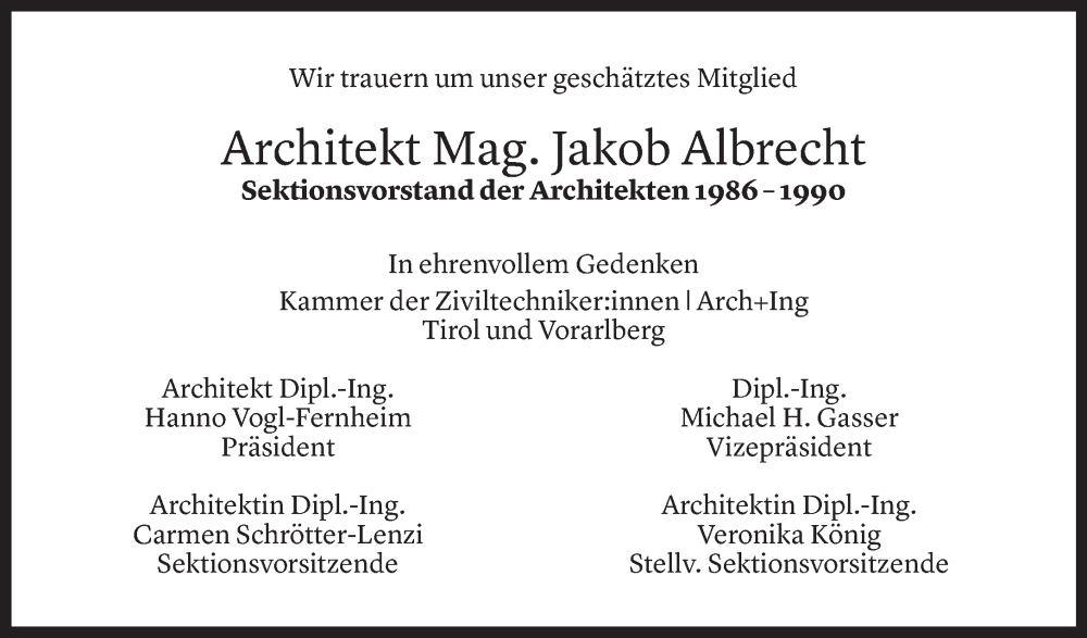  Todesanzeige für Jakob Albrecht vom 18.02.2025 aus Vorarlberger Nachrichten