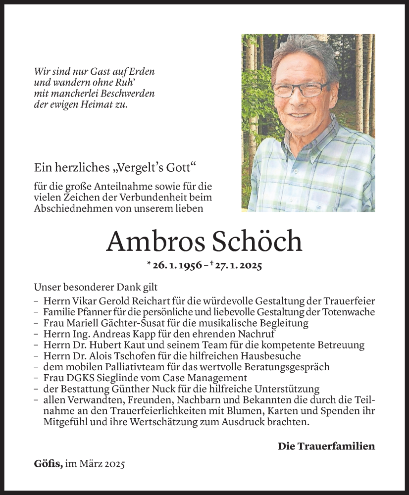  Todesanzeige für Ambros Schöch vom 07.03.2025 aus Vorarlberger Nachrichten