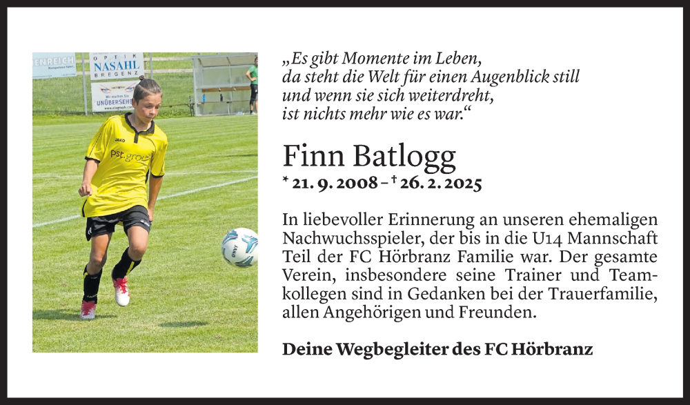  Todesanzeige für Finn Batlogg vom 03.03.2025 aus Vorarlberger Nachrichten