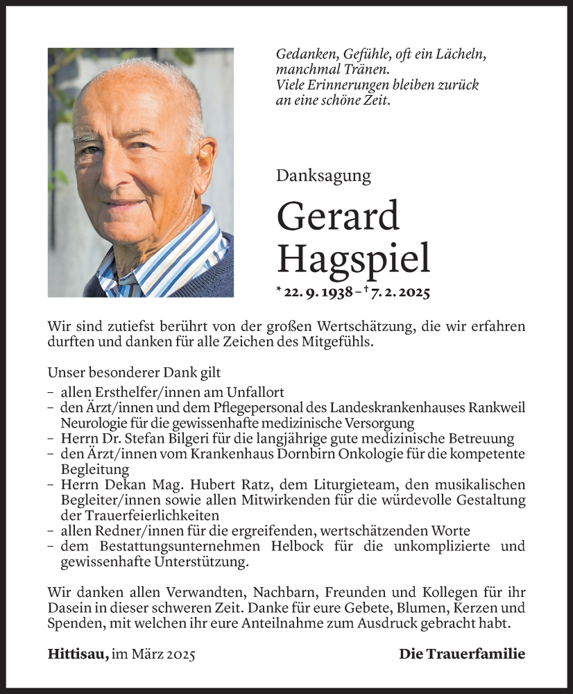  Todesanzeige für Gerard Hagspiel vom 04.03.2025 aus Vorarlberger Nachrichten