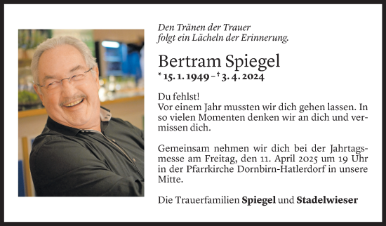 Todesanzeige von Bertram Spiegel von Vorarlberger Nachrichten