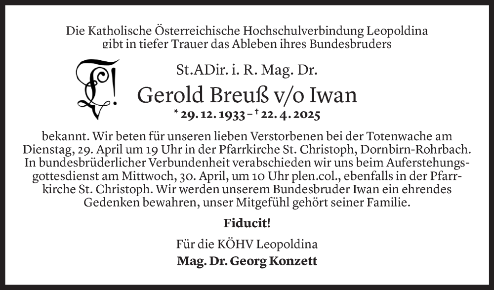  Todesanzeige für Gerold Breuß vom 27.04.2025 aus Vorarlberger Nachrichten
