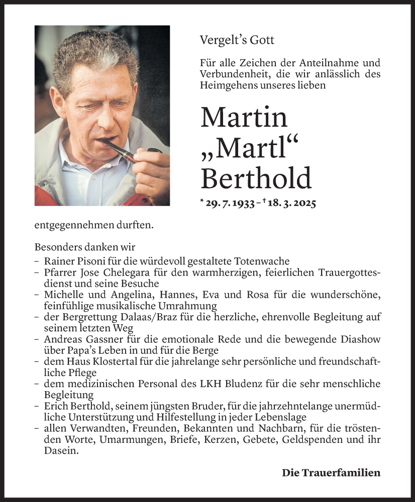  Todesanzeige für Martin Berthold vom 18.04.2025 aus Vorarlberger Nachrichten