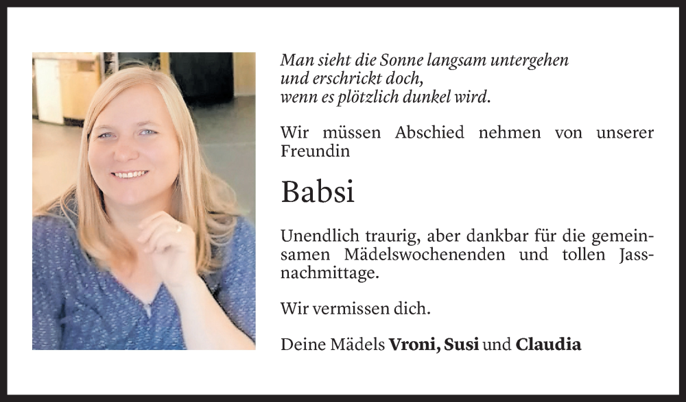  Todesanzeige für Barbara Hämmerle vom 23.05.2025 aus Vorarlberger Nachrichten