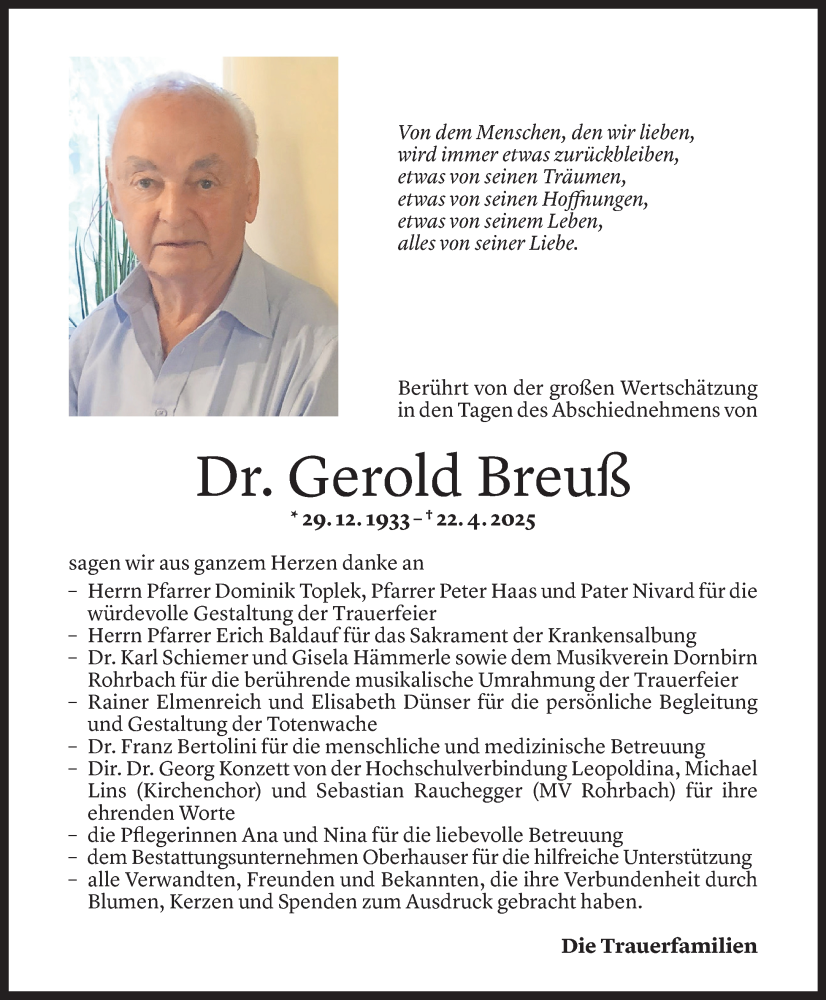  Todesanzeige für Gerold Breuß vom 23.05.2025 aus Vorarlberger Nachrichten