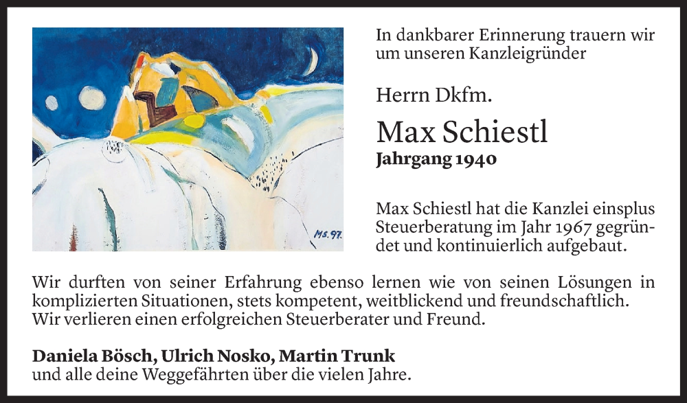  Todesanzeige für Max Schiestl vom 24.06.2025 aus Vorarlberger Nachrichten