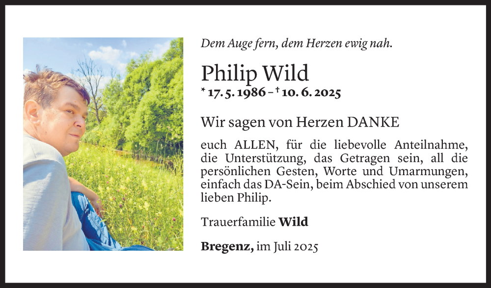  Todesanzeige für Philip Wild vom 01.06.2025 aus Vorarlberger Nachrichten
