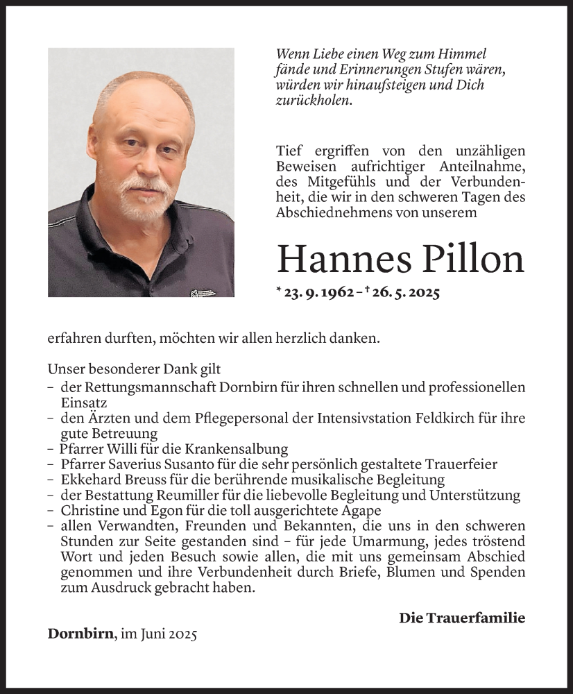  Todesanzeige für Hannes Pillon vom 27.06.2025 aus Vorarlberger Nachrichten