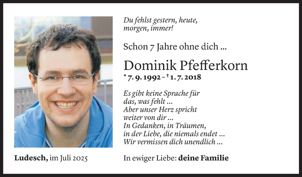 Todesanzeige für Dominik Pfefferkorn vom 01.07.2025 aus Vorarlberger Nachrichten