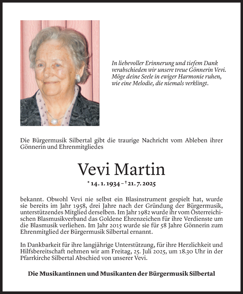  Todesanzeige für Genofeva Martin vom 23.07.2025 aus Vorarlberger Nachrichten