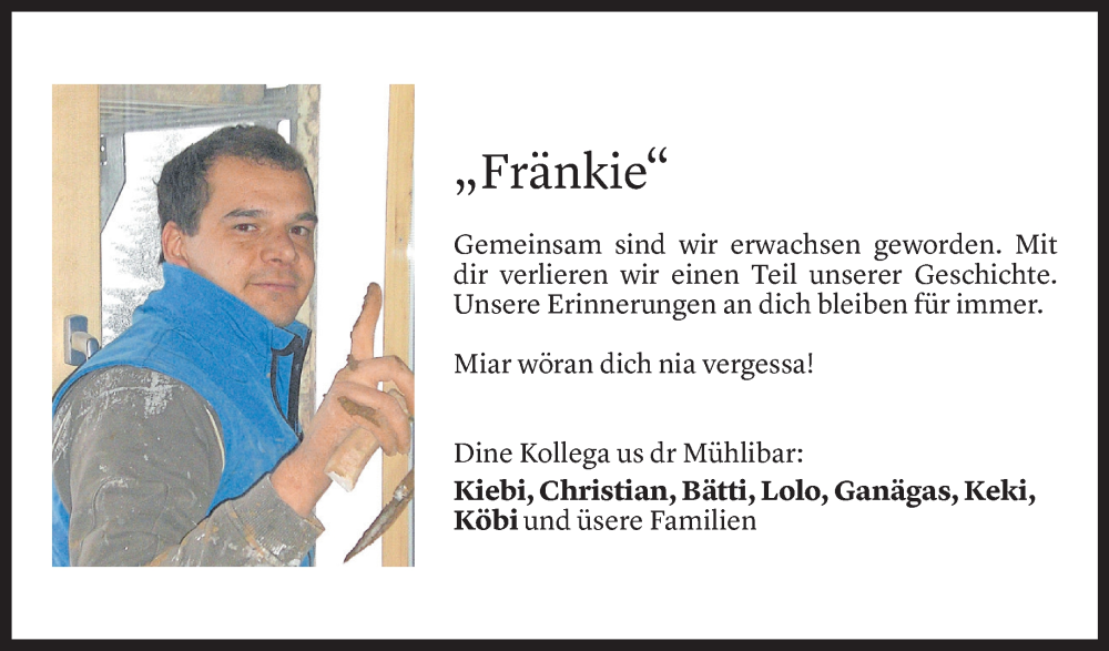  Todesanzeige für Frank Mangeng vom 27.07.2025 aus Vorarlberger Nachrichten