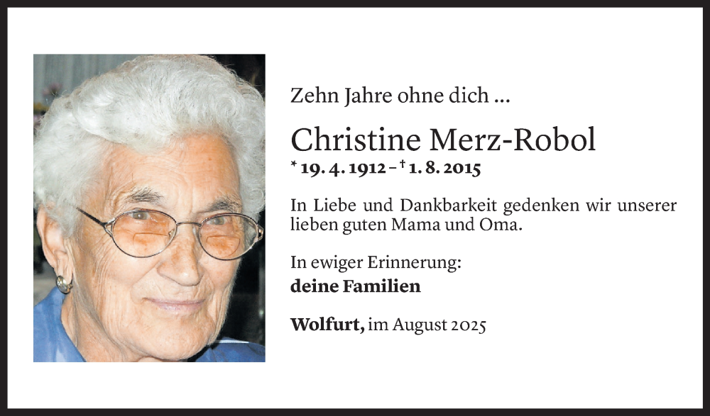  Todesanzeige für Christine Merz vom 29.07.2025 aus Vorarlberger Nachrichten