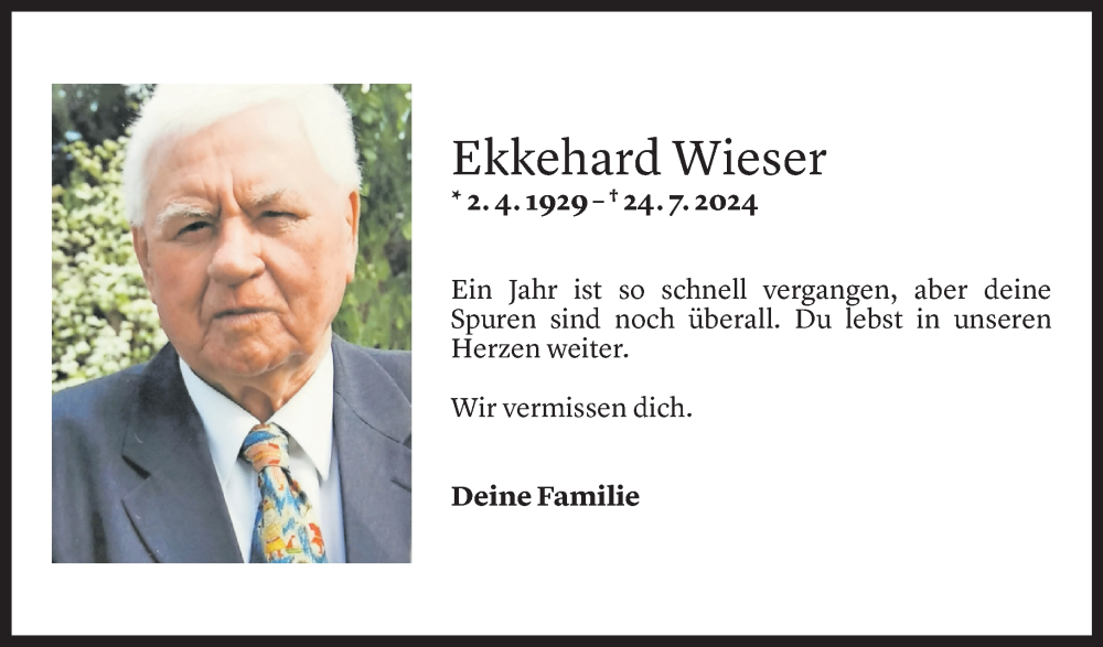  Todesanzeige für Ekkehard Wieser vom 24.07.2025 aus Vorarlberger Nachrichten